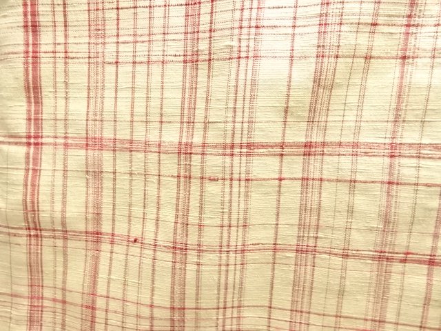  アンティーク　格子織出し手織り紬着物